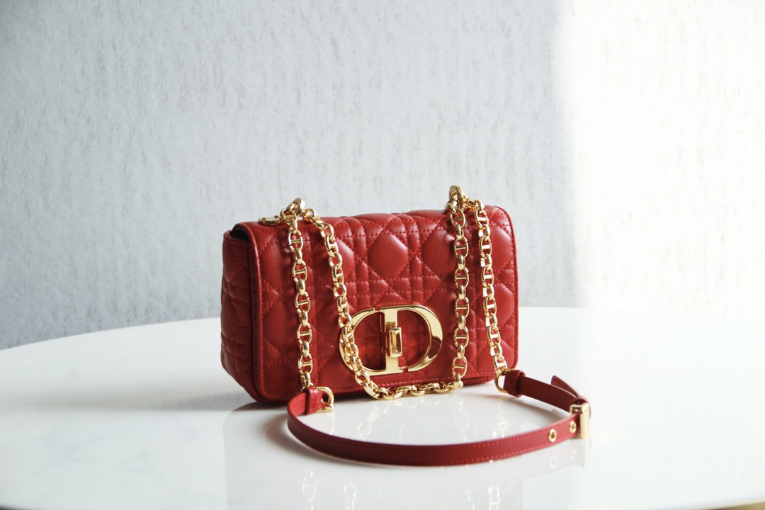 Small Dior Caro Bag Red Supple Cannage Calfskin